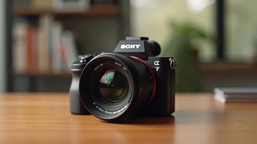 Sony FE 85mm f/1.4 GM II best 85mm lens for Sony on wooden table with camera gear