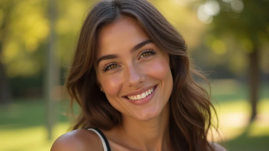 Portrait with best 85mm lens for Sony showing bokeh and lens compression in a city park outdoor setting