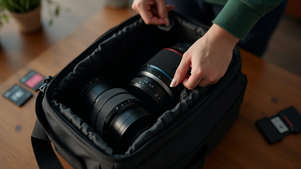Professional camera bag open: Organized professional extracting both a prime and a zoom lens from a padded camera bag—showing that both lens types are valuable to photographers of all levels