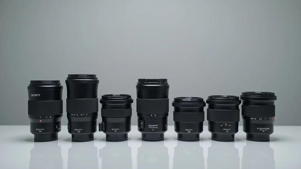 Side-by-side comparison of Sony telephoto zoom lenses including the Sony 70-200 GM II for product lineup review