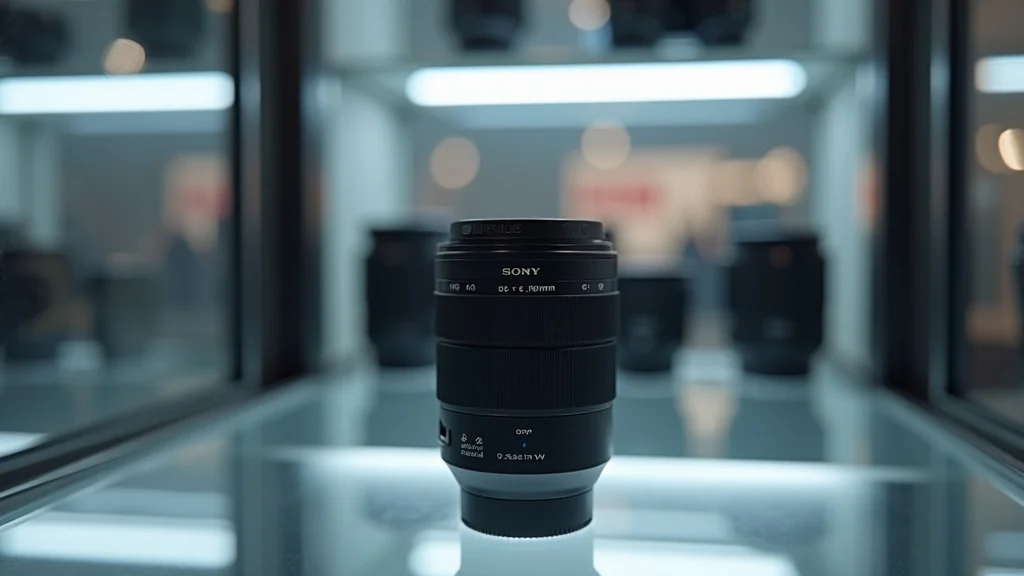 Sony 50-150mm F2 GM lens in camera store showcase, modern retail, clean display, branding, Sony dealer — price, gm lens, authorized retailer