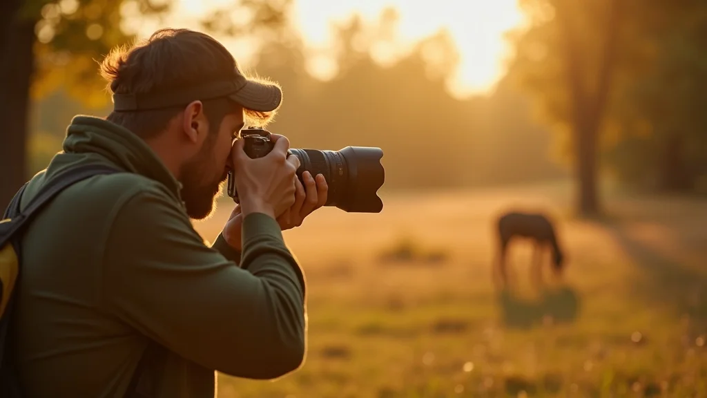 Beginner photographer capturing wildlife outdoors using a telephoto lens in nature.