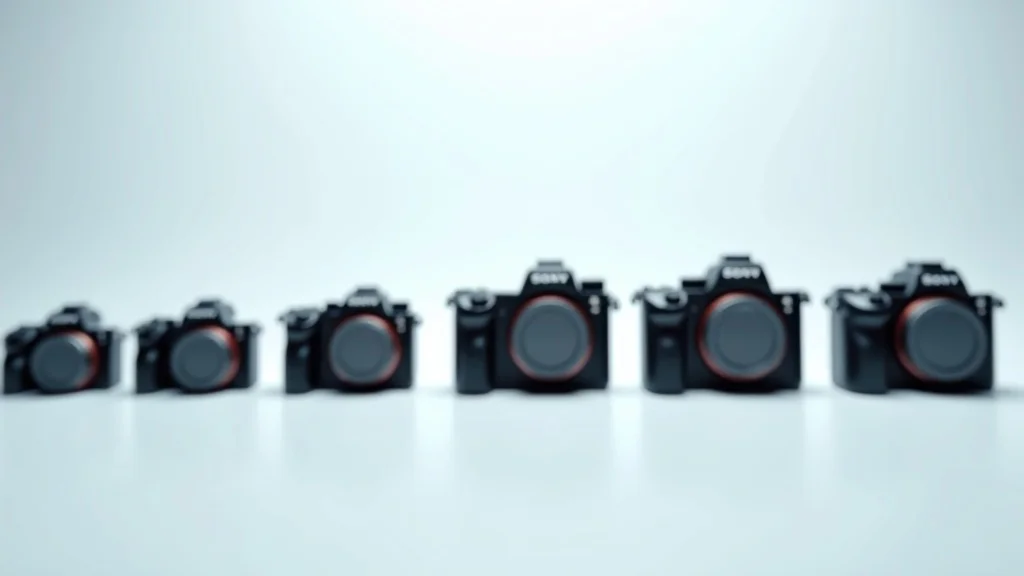 Timeline highlighting Sony camera bodies and lens mounts evolution, educational, multiple generations aligned with visible mounts, photorealistic, crisp realism