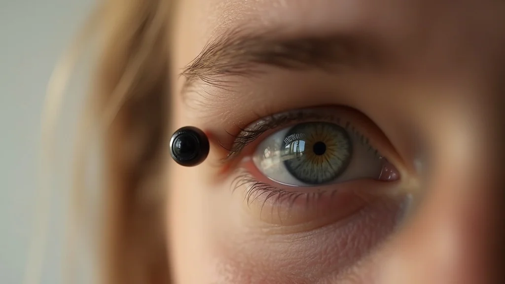 Insightful comparison between a human eye and a smartphone camera lens, close-up showing similarities in focal length and human perspective.